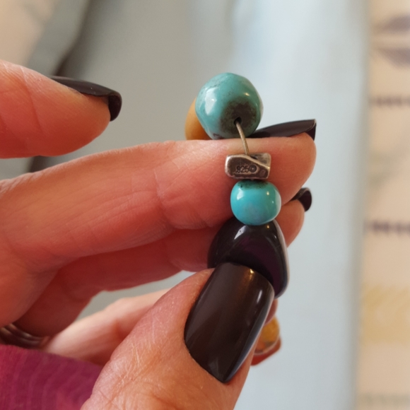 Sterling silver and genuine stone toggle bracelet - Picture 2 of 5